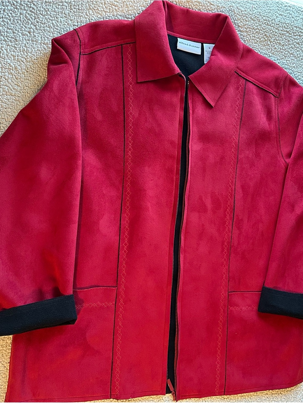 Alfred Dunner Faux Red Suede Zip-Front Jacket